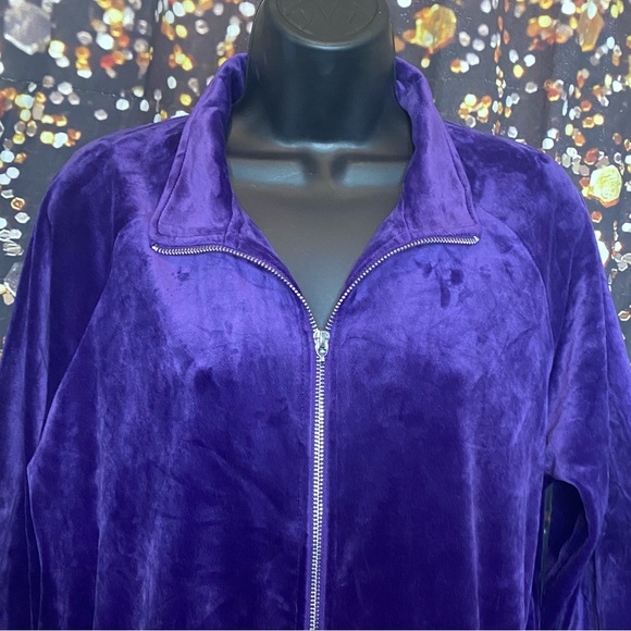 Purple velvet track jacket Size L No Brand Full Zip Velour Zipper Pockets - Picture 2 of 14
